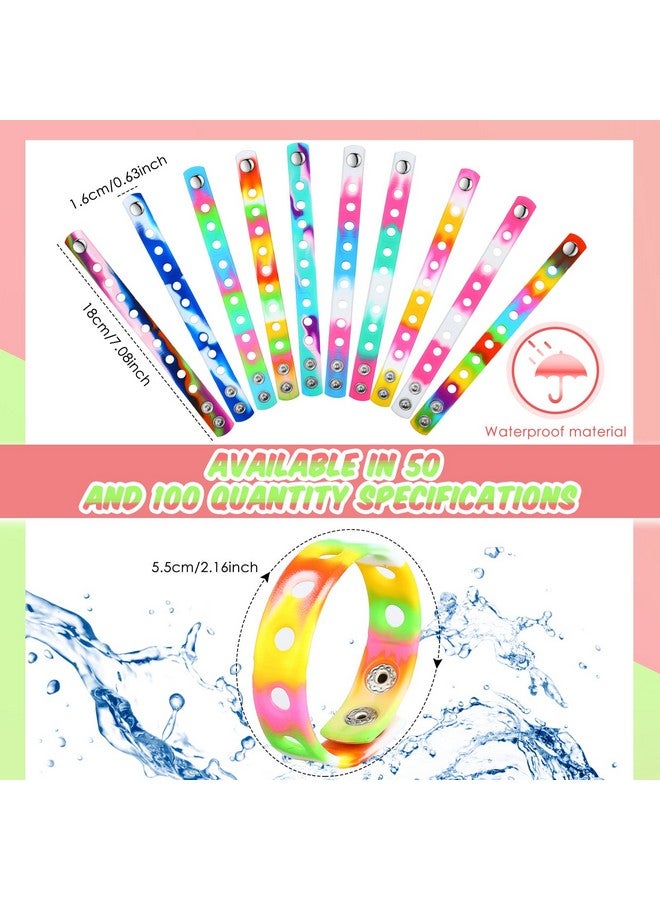 باتيير سوار سيليكون معصم قابل للتعديل من المطاط الملون مع فتحات مقاس 7.08 بوصة لحفلات التخرج وأعياد الميلاد (50 قطعة) - Image 3