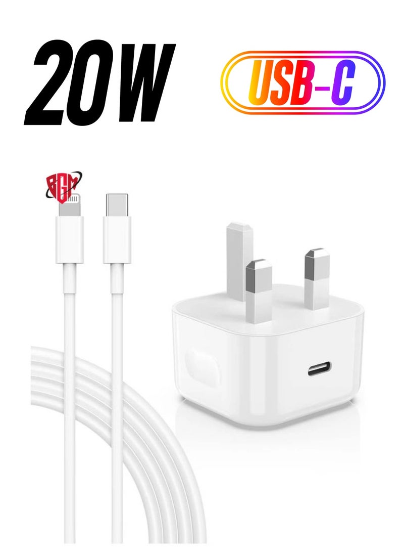 BGM iPhone 13 Charger Plug and Cable, 20W USB C Plug with USB C Lightning Cable, USB C Apple Lightning Cable and iPhone Plug uk Charger for iPhone 13 Pro Max/12/12Mini/11/XR/XS/X/8  - Image 1