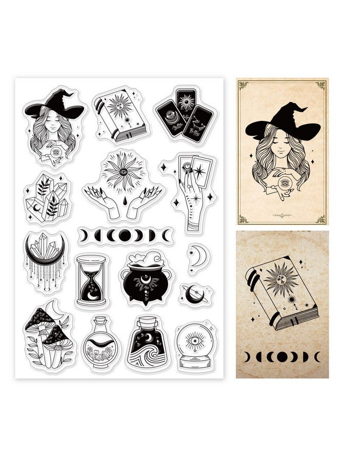 PH PandaHall بطاقات ختم سيليكون شفافة من Tarot StampMoon Witch، طوابع مطاطية شفافة لصنع البطاقات وتزيين ألبومات الصور وألبومات القصاصات بنفسك، مقاس 6.2 × 4.3 بوصة - Image 1