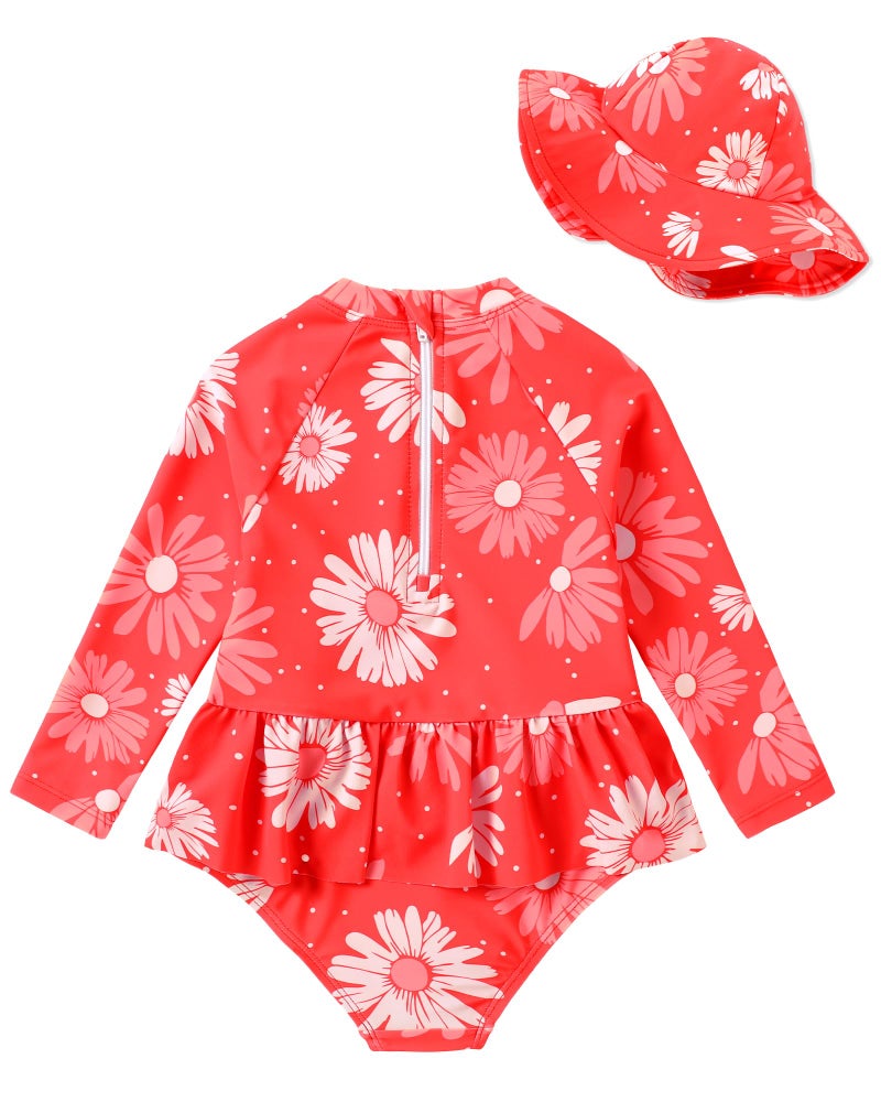 Redair Toddler Bathing Suit Girls One Piece Swimsuit 2t 3t Long Sleeve Ruffle Rash Guard UPF 50+ Sun Protection Red Floral - Image 5