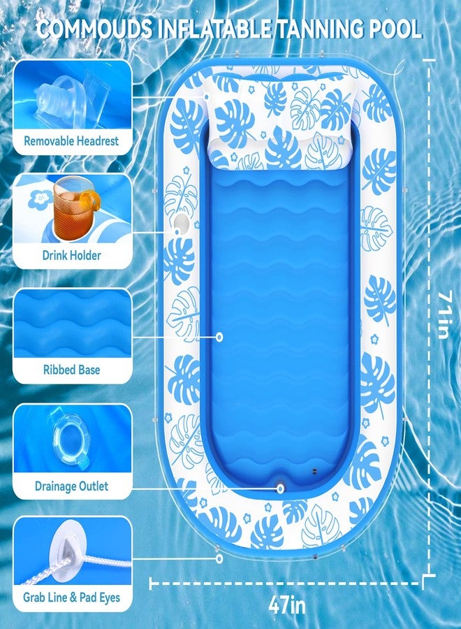 COMMOUDS Inflatable Tanning Pool Lounger Float with Cervical Pillow - Pool Floats Adult for Sunbathing, Backyard, Pool Party - Inflate Ball Pit for Babies - Kids Swimming Pool Bed (SkyBlue-L(71" x 47")) - Image 4