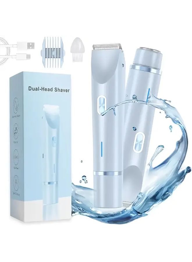 Blue 2 In 1 Women Dual Head Electric Hair Remover Shaver USB Rechargeable Gentle - Image 1