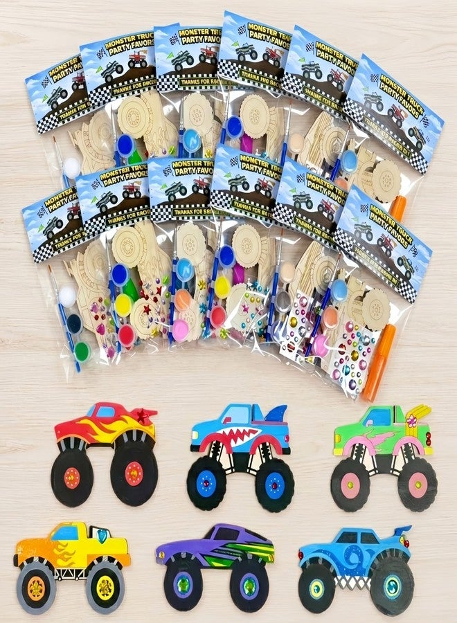 GOGREENWOVEN Monster Truck Party Favors for Kids - 12 Pack Pre-Packaged DIY Monster Truck Painting Craft Kits, Birthday Goodie Bag Fillers, Truck Party Supplies, Gifts & Prizes for Boys and Girls Ages 4-8 - Image 1