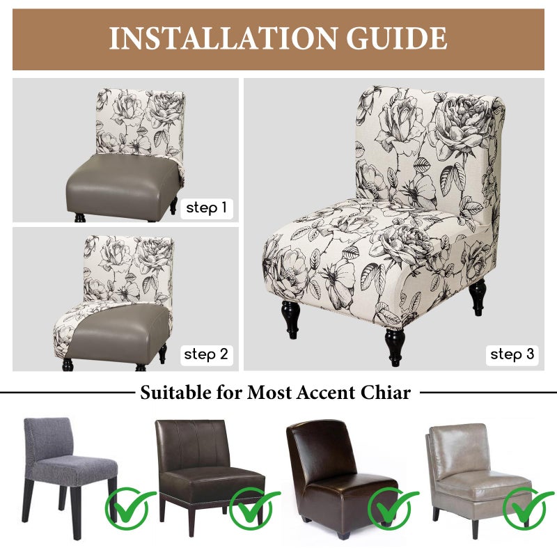 FUANGUI Armless Accent Chair Cover Slipcover, Stretch Spandex Chair Covers for Living Room Removable Washable for Armless Chair Furniture Protector - Image 5