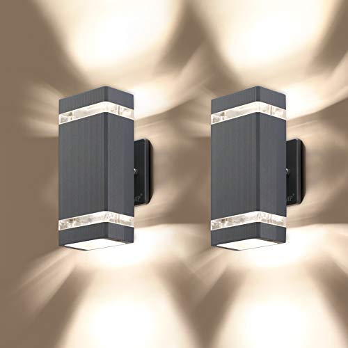 LMP 2 Pack LED Square Up and Down Lights Outdoor Wall Light，Body in Aluminum Waterproof Outdoor Wall Lamps，3000k 5W with Certificate ETL - Image 1