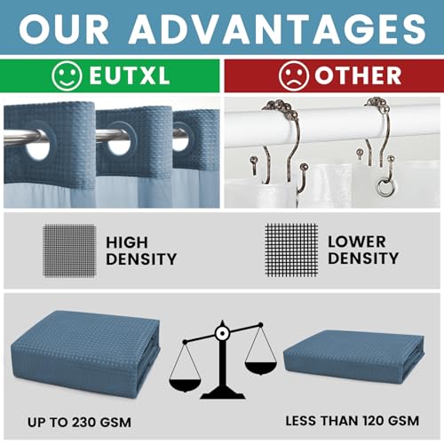 EUTXL Moonlight Blue No Hook Shower Curtain with Snap in Liner,230GSM Waffle Weave Shower Curtains for Bathroom,71W x 74H - Image 2