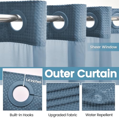 EUTXL Moonlight Blue No Hook Shower Curtain with Snap in Liner,230GSM Waffle Weave Shower Curtains for Bathroom,71W x 74H - Image 5