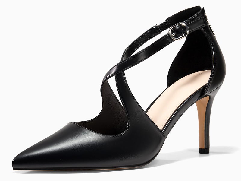 Minshluu Womens Pumps High Heels Pointed Toe Crossed Strap D'Orsay Zip up Stilettos Party Dress Shoes Cool Black - Image 3