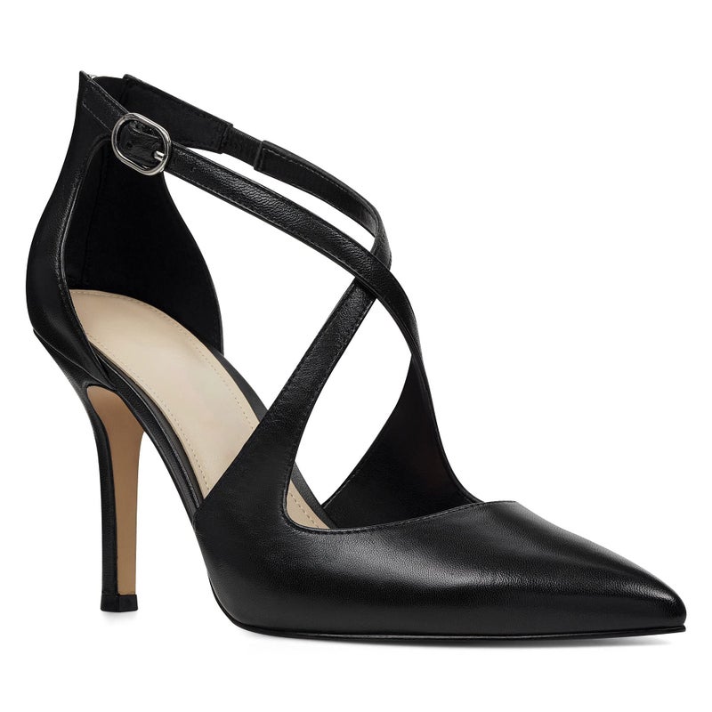 Minshluu Womens Pumps High Heels Pointed Toe Crossed Strap D'Orsay Zip up Stilettos Party Dress Shoes Cool Black - Image 1