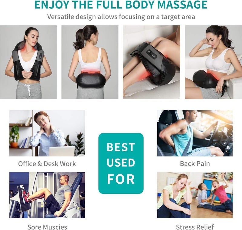 Shiatsu Neck and Back Massager with Soothing Heat - Electric Deep Tissue 3D Kneading Massage Pillow for Pain Relief - Image 3