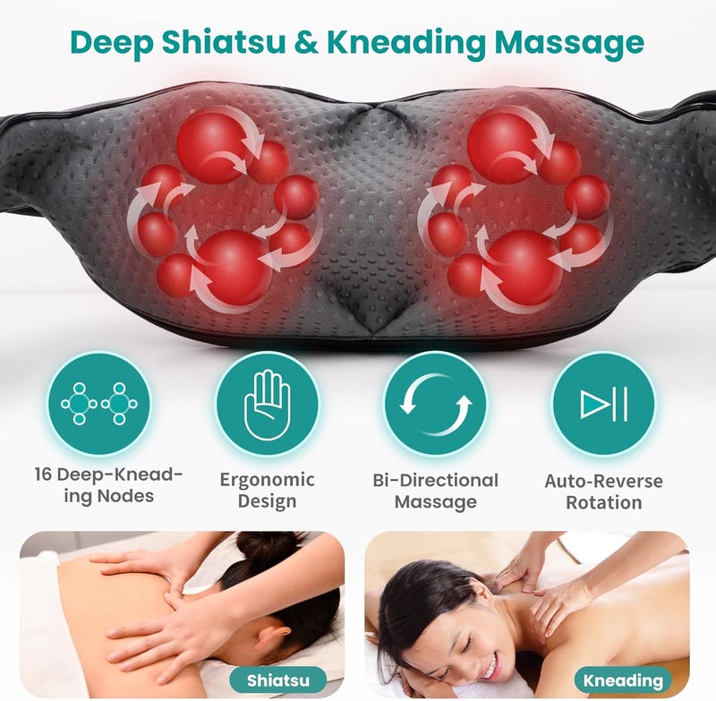 Shiatsu Neck and Back Massager with Soothing Heat - Electric Deep Tissue 3D Kneading Massage Pillow for Pain Relief - Image 5