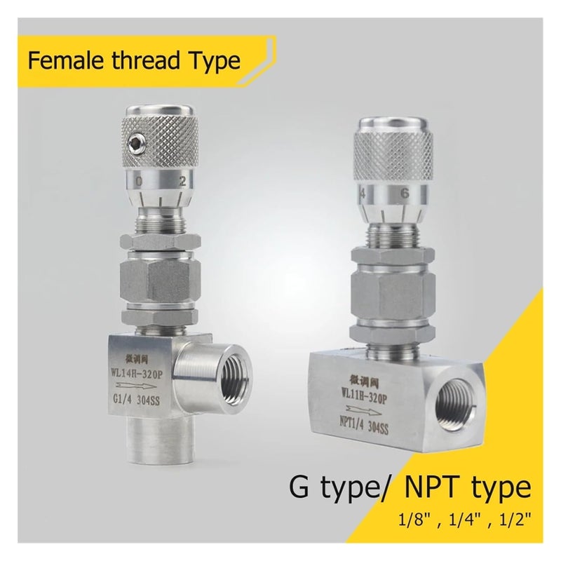 Stainless Steel 304 Needle Valve G 1 8 Inch Micro Metering Flow Regulator For Water Gas Oil - Image 3