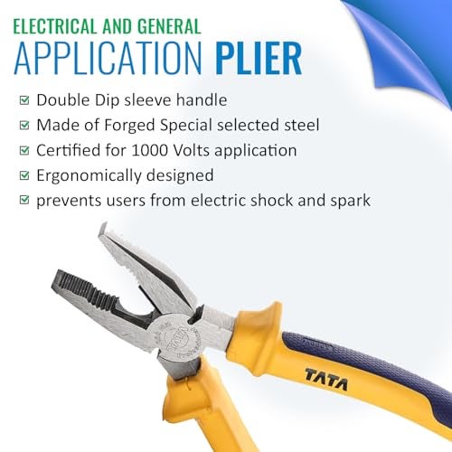 AGRICO TATA Agrico 6 Inch Insulated Combination Plier | Electrical Plier with Anti-Slip Grip | Chrome Vanadium Steel for Cutting, Gripping, Bending & Pulling (Multicolor) - Image 5