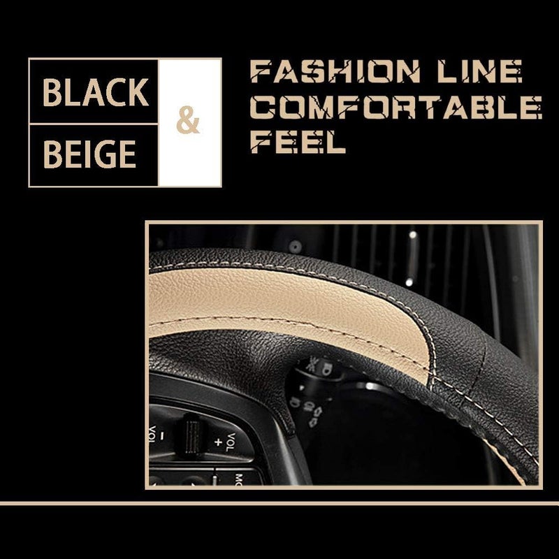 Coofig Car Steering Wheel Cover with Durable PU Leather, Universal 15 inch Fit for Car Truck SUV, Breathable Anti Slip Auto Steering Wheel Covers for Men and Women - Image 3