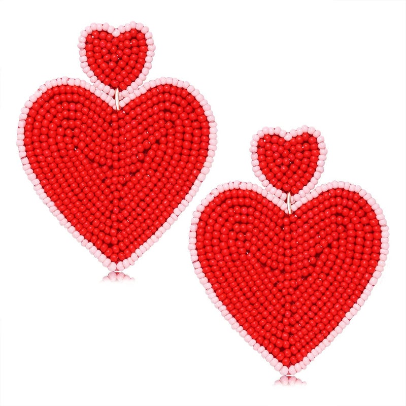 ARATLENCH Heart Earrings for Women Hypoallergenic Beaded Statement Dangle Earrings Boho Handmade Red Love Heart Bead Drop Dangling Earrings Valentineâ€™s Day Earrings Jewelry Gift - Image 1
