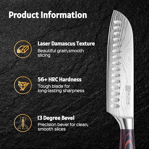 PAUDIN 7" Santoku Japanese Chef Knife – Forged High Carbon German Stainless Steel (58±2 HRC) – Ultra Sharp Razor Edge & Long-Lasting – Ergonomic Pakkawood Handle – Gift for Home Cook & Pro Chef - Image 3