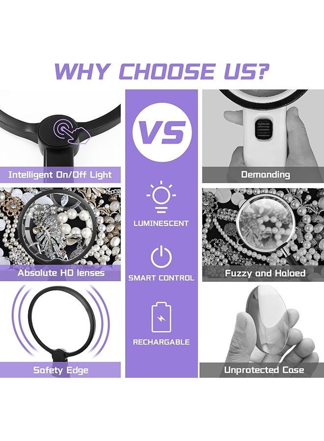 Arabest Upgrade 5X Rechargeable Hands Free Magnifying Glass with Light Flexible Gooseneck HD Large Magnifier for Reading 24 LED Adjustment Brightness for Neck Wear Seniors Repair Hobby - Image 3