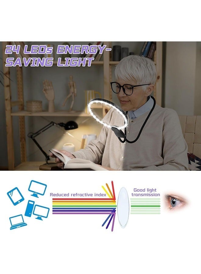 Arabest Upgrade 5X Rechargeable Hands Free Magnifying Glass with Light Flexible Gooseneck HD Large Magnifier for Reading 24 LED Adjustment Brightness for Neck Wear Seniors Repair Hobby - Image 4