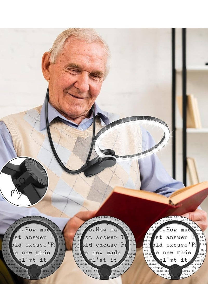 Arabest Upgrade 5X Rechargeable Hands Free Magnifying Glass with Light Flexible Gooseneck HD Large Magnifier for Reading 24 LED Adjustment Brightness for Neck Wear Seniors Repair Hobby - Image 1