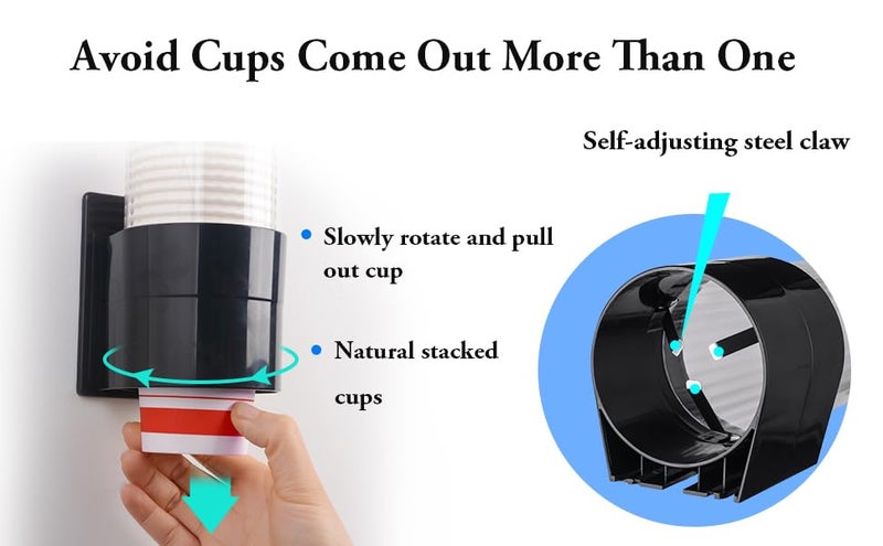 INTERIA Paper Cup Dispenser Holder Drinking Water Cup Dispatch Holder Glass Dispenser Holder Disposable Cup Holder Organizer Sticker or Screw Plate Wall Mountable Plastic Black - Image 5