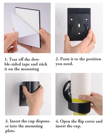 INTERIA Paper Cup Dispenser Holder Drinking Water Cup Dispatch Holder Glass Dispenser Holder Disposable Cup Holder Organizer Sticker or Screw Plate Wall Mountable Plastic Black - Image 4