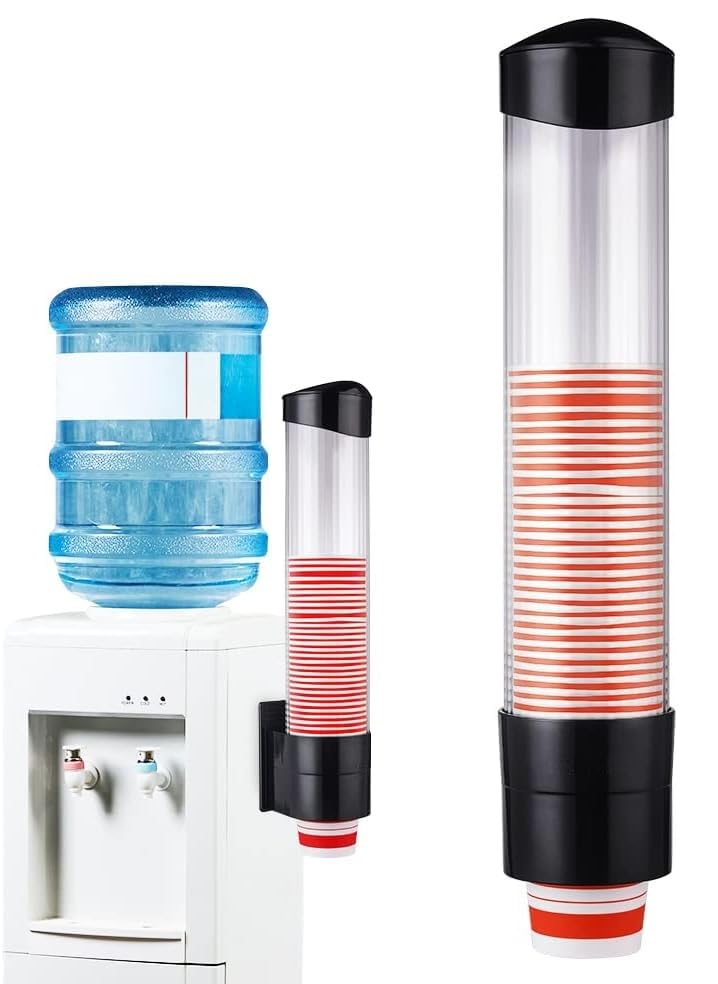 INTERIA Paper Cup Dispenser Holder Drinking Water Cup Dispatch Holder Glass Dispenser Holder Disposable Cup Holder Organizer Sticker or Screw Plate Wall Mountable Plastic Black - Image 1