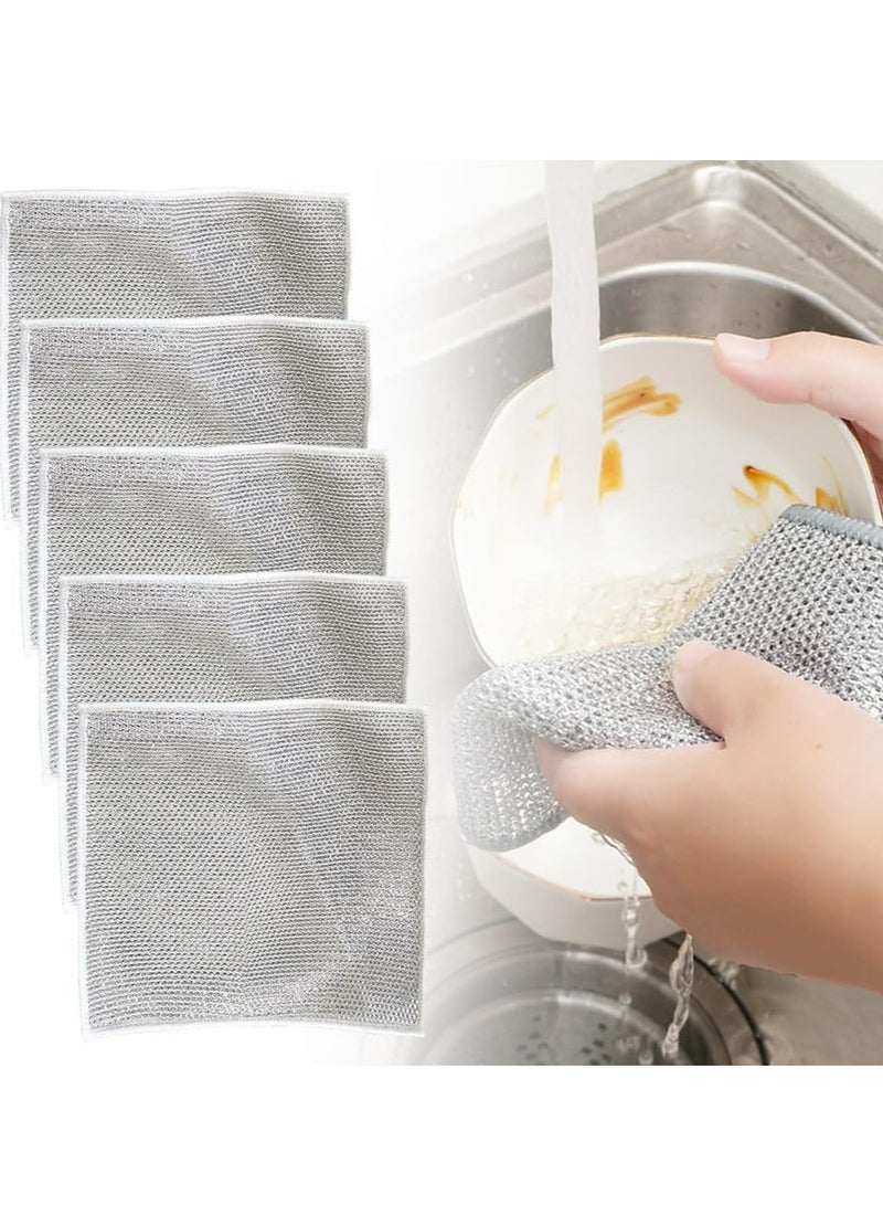 Oasisgalore 5 Pack New Multipurpose Double Layer Wire Dishwashing Rags, Reusable Scrubbing Pads for Wet and Dry Use. - Image 1