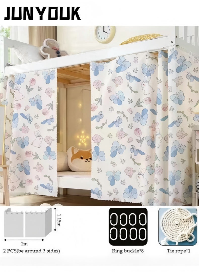 JUNYOUK 2 Pcs Private Bed Curtain At The Bottom Of The Bunk Bed, Breathable And Dustproof Single Bed Blackout Curtain, Dormitory Family Bed Curtain, Can Cover 3 Sides - Image 1