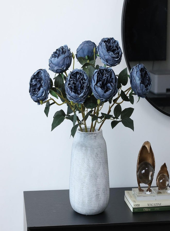 mizii 6Pcs Burnt Blue Artificial Roses Flowers Fake Silk Roses Flower with Long Stem for Wedding Decorations Table Centerpieces Flower Arrangement Home Decor (Burnt Blue) - Image 5