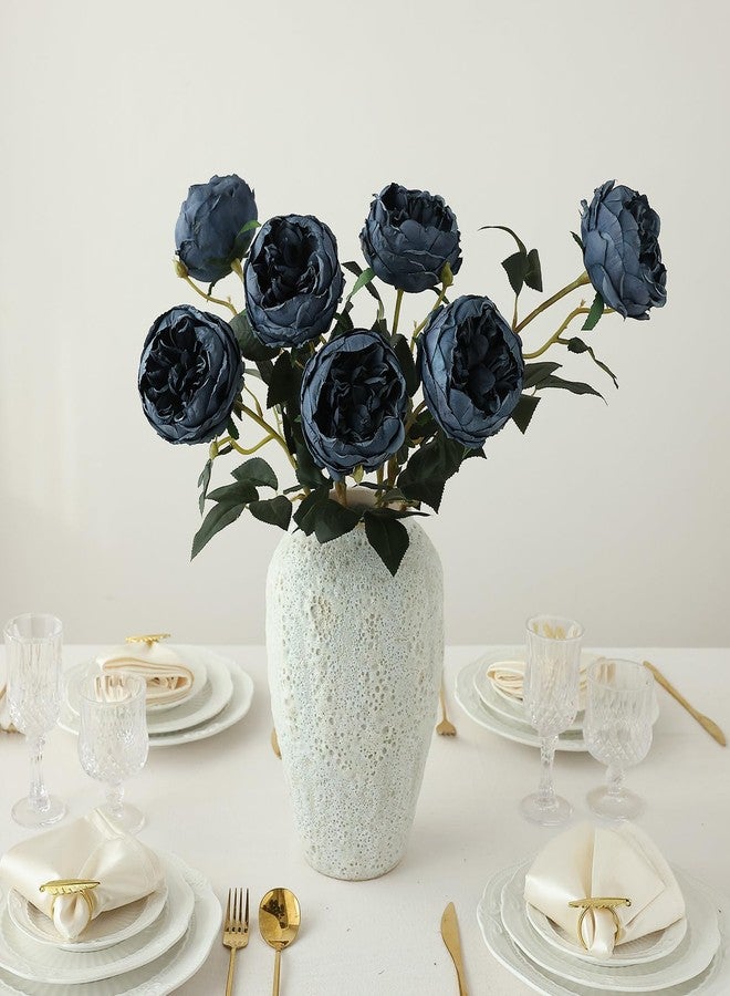 mizii 6Pcs Burnt Blue Artificial Roses Flowers Fake Silk Roses Flower with Long Stem for Wedding Decorations Table Centerpieces Flower Arrangement Home Decor (Burnt Blue) - Image 3