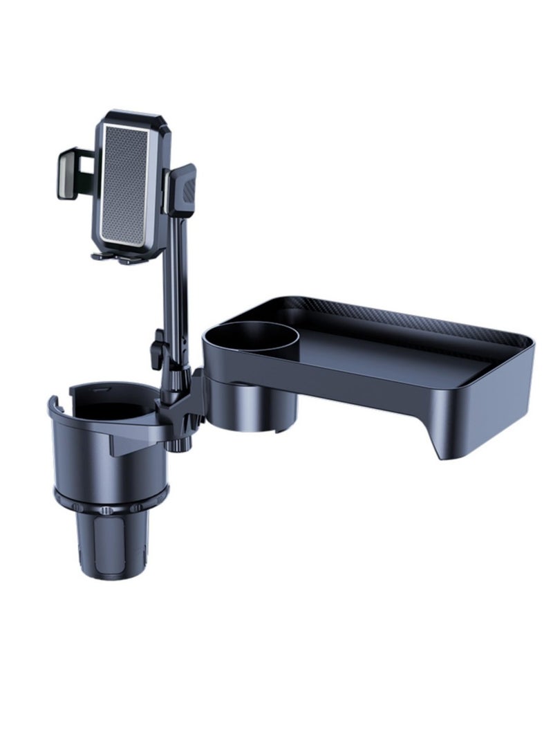 صينية حامل أكواب السيارة، موسع حامل الأكواب للسيارة، طاولة طعام السيارة القابلة للتعديل والفصل 4 في 1، مع قاعدة صلبة وفتحة هاتف، وصينية دوارة 360°، ضرورية للسفر على الطريق - Image 1