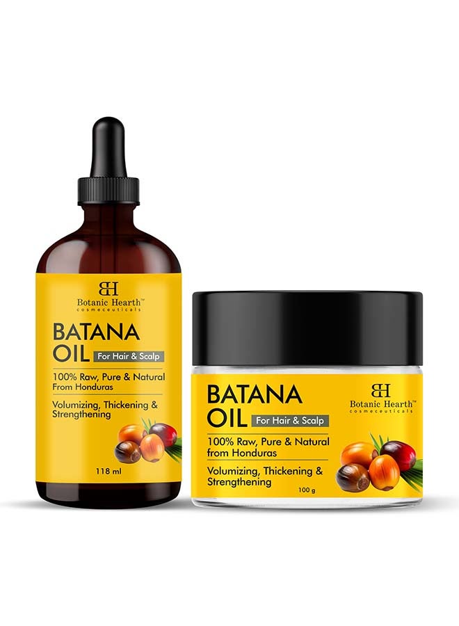 Botanic Hearth Pack Of 2, Raw Batana Oil For Hair Growth  118 Ml And Batana Butter 100Gm |Natural, Unrefined And Organic, Sourced From Honduras - Enhances Hair Thickness, Prevents Hair Loss, Repairs Damaged Hair For Men And Women