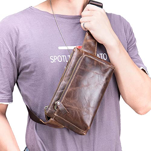 Hebetag Leather Waist Pack Fanny Bag for Men Women Outdoor Travel Sports Running Walking Hiking Hip Bum Belt Slim Cell Phone Purse Casual Waist Wallet Pouch (#01Coffee(Oil Wax Leather)) - Image 5