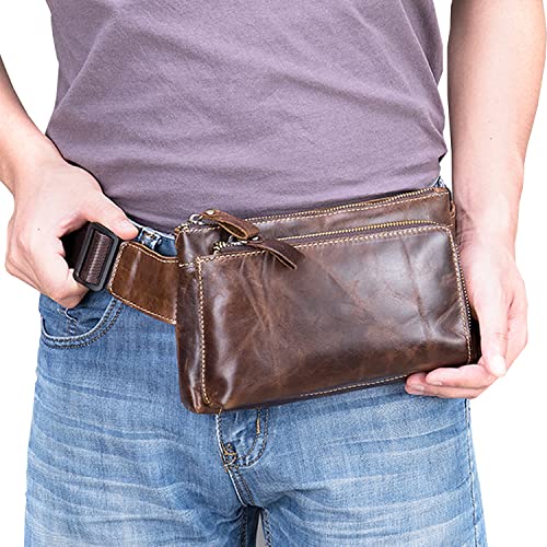 Hebetag Leather Waist Pack Fanny Bag for Men Women Outdoor Travel Sports Running Walking Hiking Hip Bum Belt Slim Cell Phone Purse Casual Waist Wallet Pouch (#01Coffee(Oil Wax Leather)) - Image 2