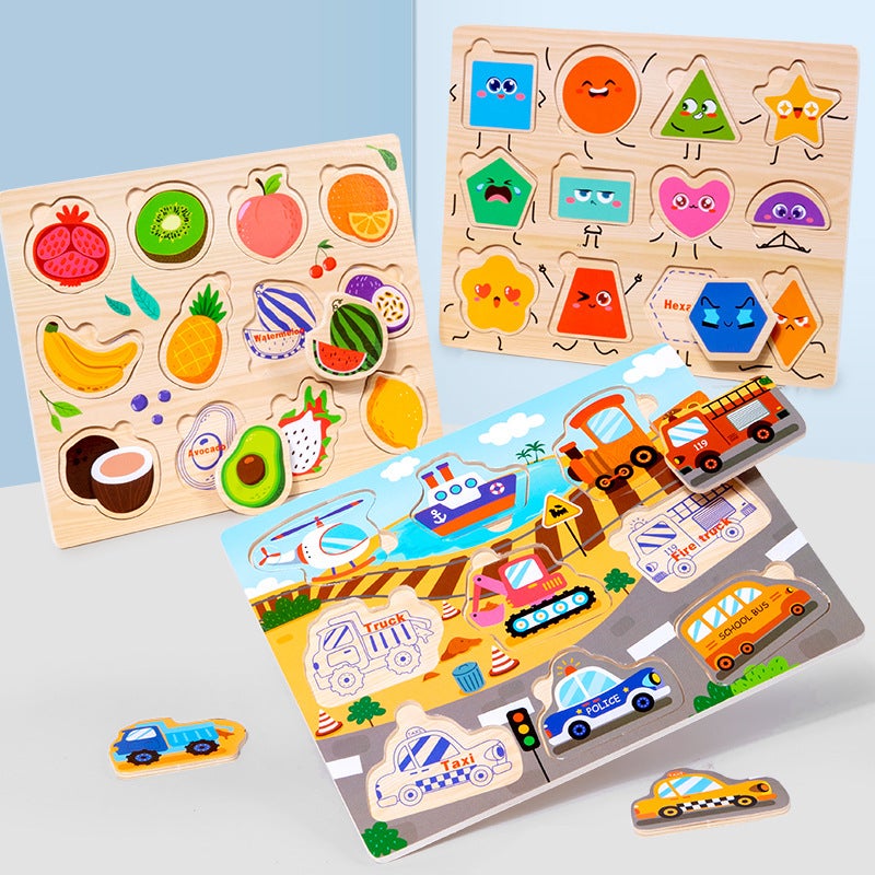 Children'S Educational Toys 4-6 Wooden Early Education Traffic Fruit Digital Animal Cognitive Plane Hand-Held Puzzle - Image 4