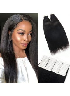 Smartinnov Yaki Tape in Hair Extensions Human Hair for Black Women 100g 40pcs Natural Black Light Yaki Straight Tape ins Real Human Hair Invisible Double Sided Glue in Tape in Hair Extensions 14 Inch PU Hair 