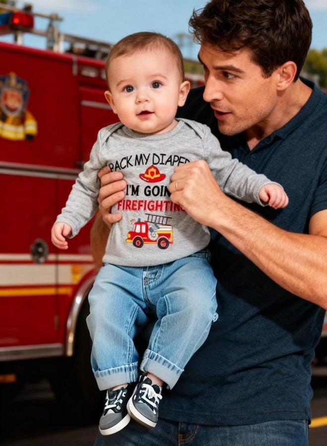 SunFocus Funny Baby Pack My Diaper Im Going Firefighting with Daddy Outfits 0-3 months Fire Engine Unisex Gender Neutral Infant Clothes Cotton Jumpsuit Toddler Bodysuits Shower Gifts - Image 3