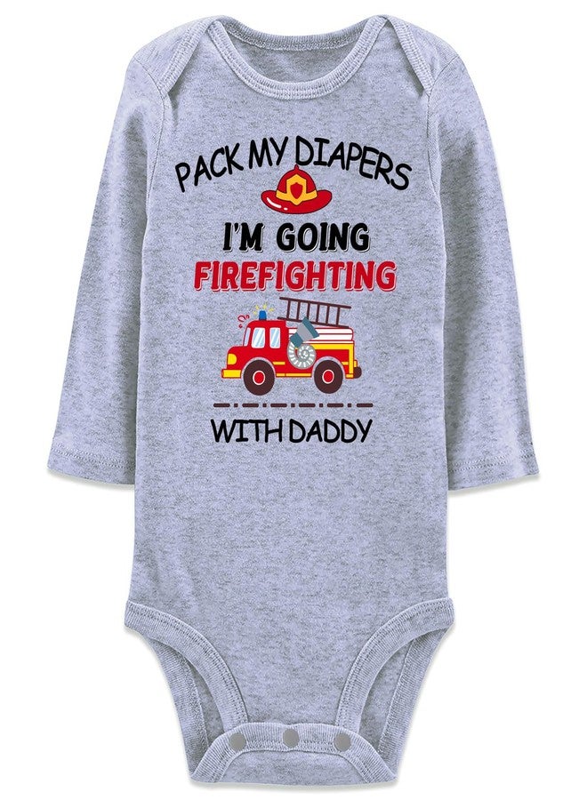 SunFocus Funny Baby Pack My Diaper Im Going Firefighting with Daddy Outfits 0-3 months Fire Engine Unisex Gender Neutral Infant Clothes Cotton Jumpsuit Toddler Bodysuits Shower Gifts - Image 1