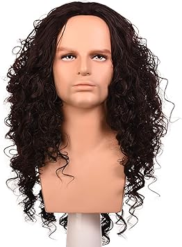 Morvally Long Curly Kinky Synthetic Dark Brown Wig for Cosplay Costume Halloween Party Wigs for Men - Image 1