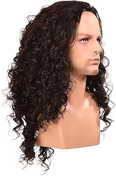 Morvally Long Curly Kinky Synthetic Dark Brown Wig for Cosplay Costume Halloween Party Wigs for Men - Image 3