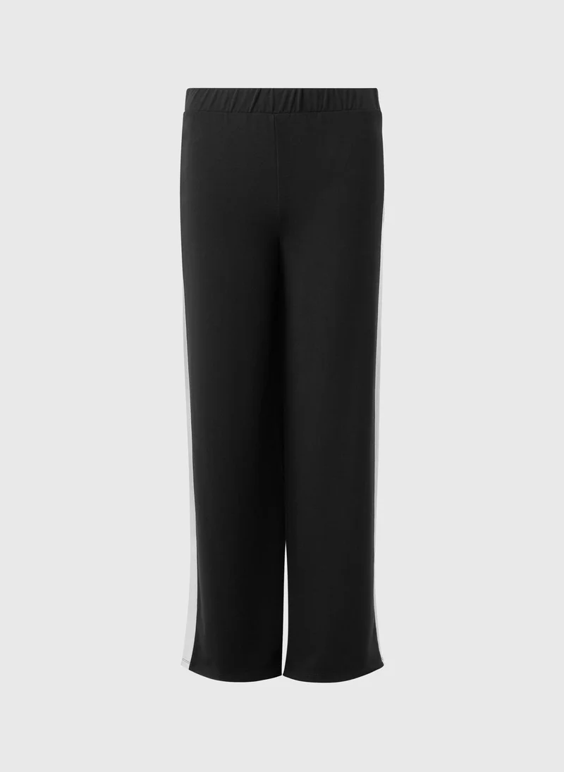 Matalan Black Black Side Stripe Wide Leg Trousers for Women | Best Price UAE