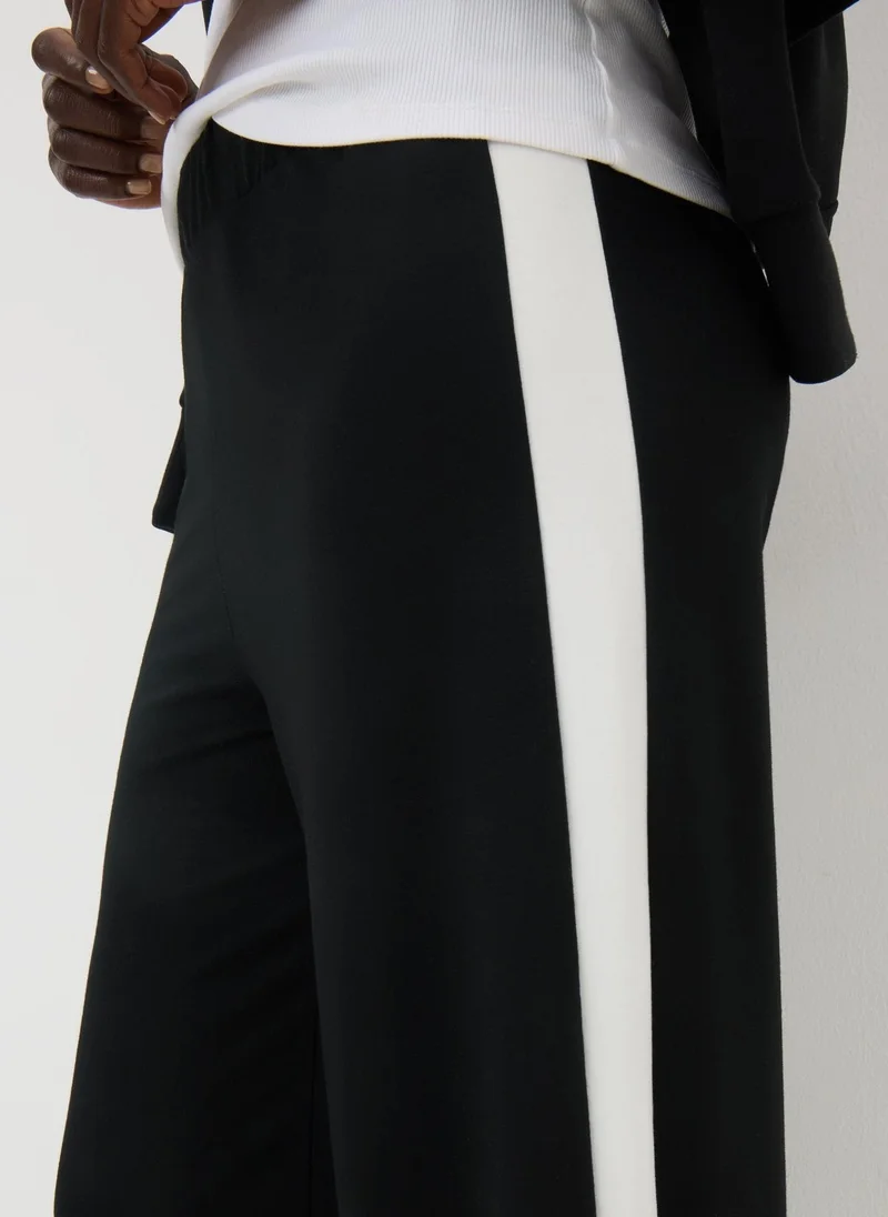 Matalan Black Black Side Stripe Wide Leg Trousers for Women | Best Price UAE