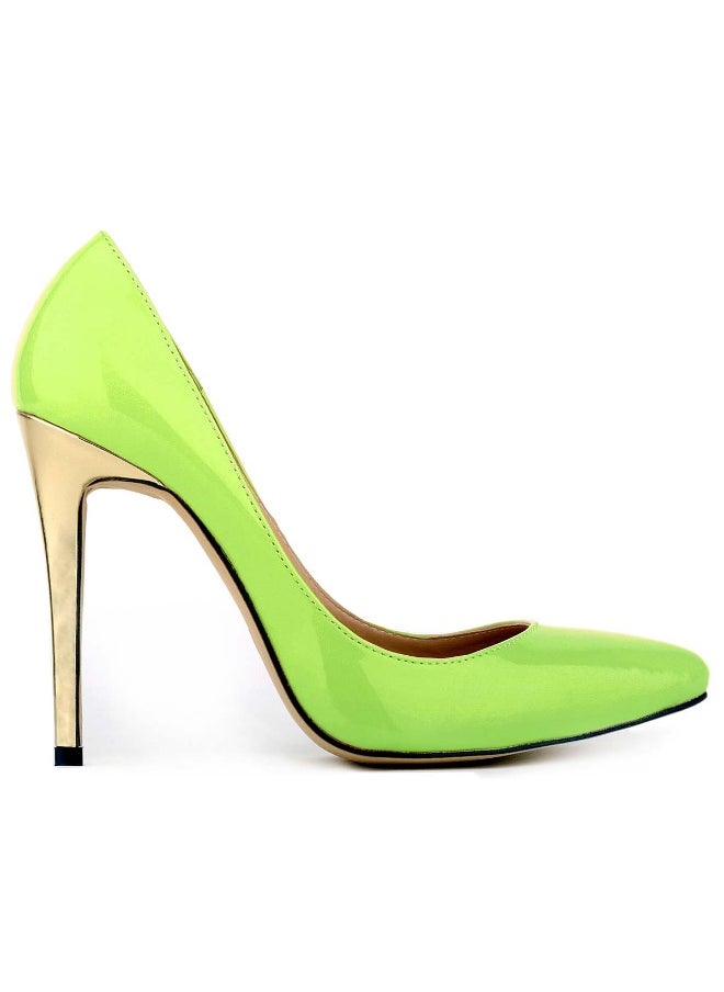 Loquat Embossing Pointed Toe Low-Cut Stiletto Bridal Heels Neon Green  - Image 2