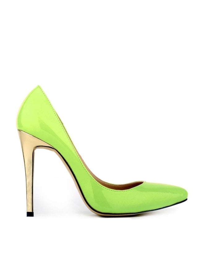 Loquat Embossing Pointed Toe Low-Cut Stiletto Bridal Heels Neon Green - Image 1