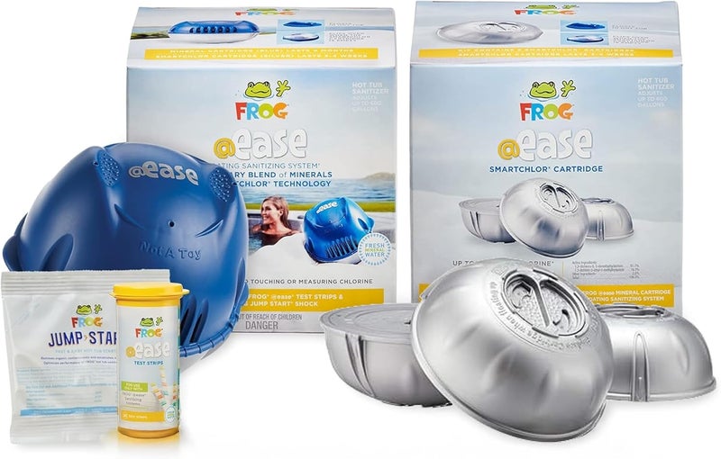 Frog @Ease Floating System for Hot Tubs - Quick & Easy Self-Regulating Hot Tub Sanitizer - Hot Tub Maintenance System with Sanitizing Minerals & SmartChlor Technology - 4 Month Bundle - Image 1