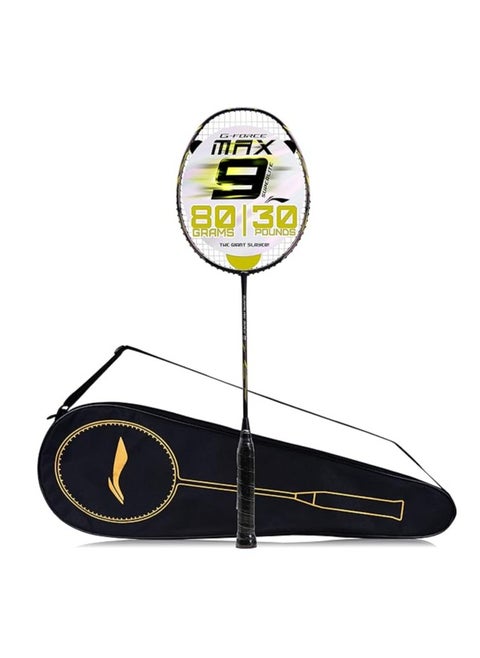 مضرب كرة الريشة G-Force Superlite Max 9 من ألياف الكربون مع غطاء كامل للمضرب | للاعبين المتوسطين | 80 جرامًا | الحد الأقصى لشد الخيط - 30 رطلاً