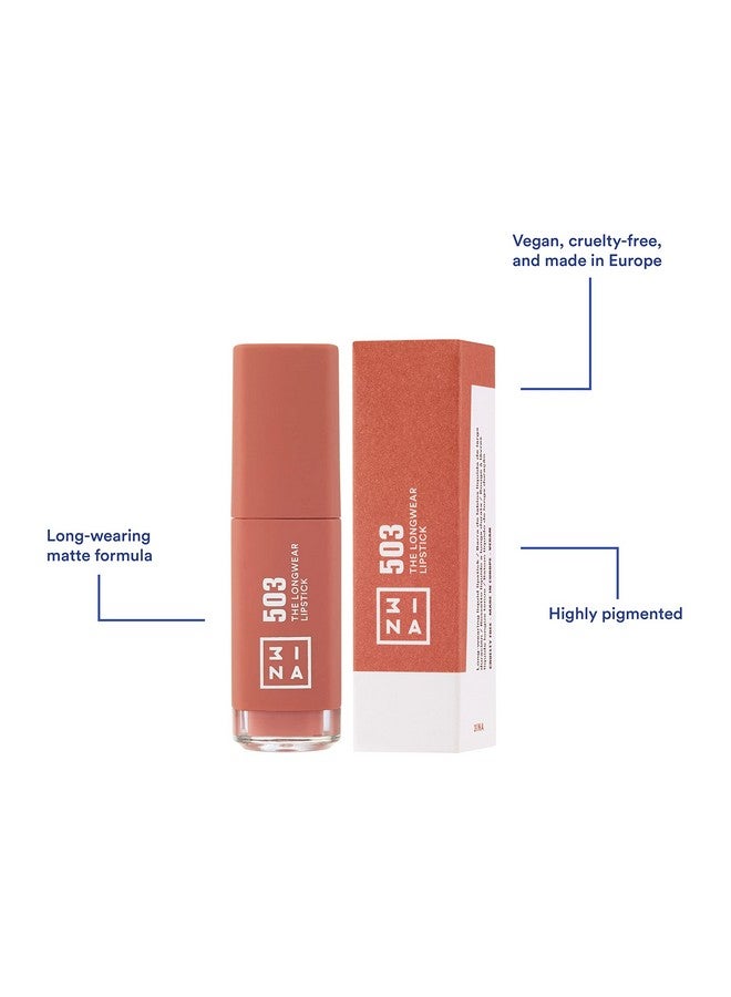 3INA The Longwear Lipstick 503 Naturally Hydrating, Fast Drying Shades That Stay All Day And Suit Every Skin Tone Cruelty Free, Paraben Free, Vegan Cosmetics Nude Color 0.22 Fl. Oz  - Image 4