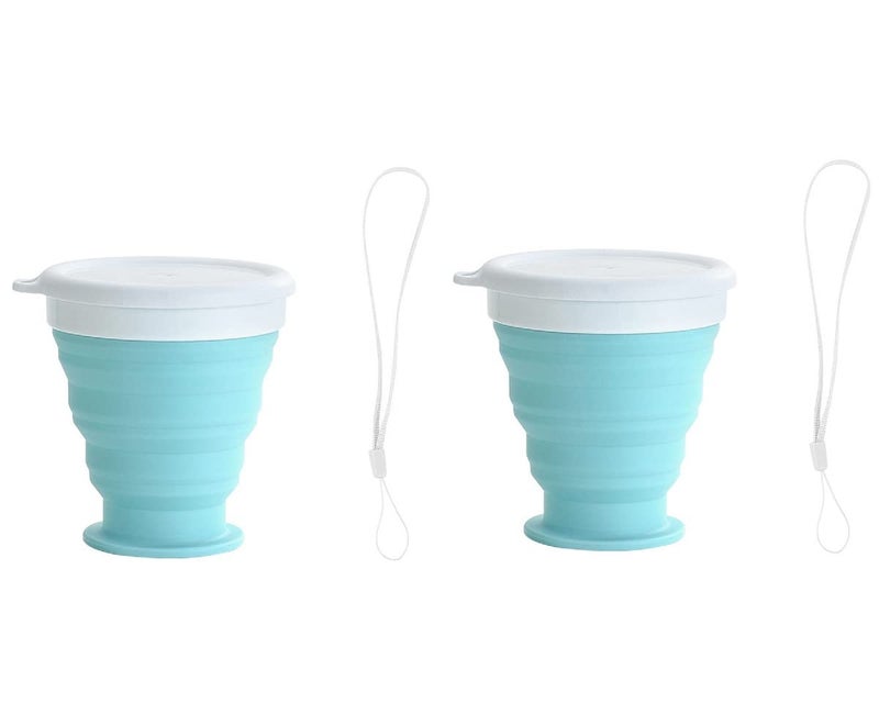 Ramkuwar Collapsible Cups with Lid Silicone Folding Camping Water Cup Set of 2 Expandable Drinking Cup 200ML Portable Foldable Water Cups for Camping Outdoor Hiking Travel Picnic Blue Colour - Image 1