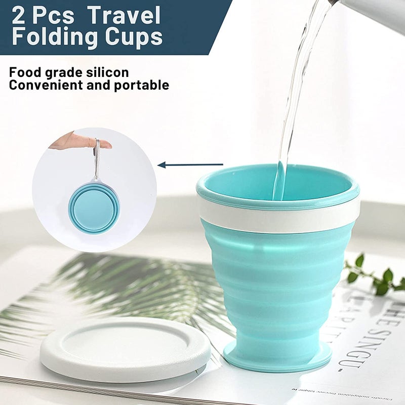 Ramkuwar Collapsible Cups with Lid Silicone Folding Camping Water Cup Set of 2 Expandable Drinking Cup 200ML Portable Foldable Water Cups for Camping Outdoor Hiking Travel Picnic Blue Colour - Image 3
