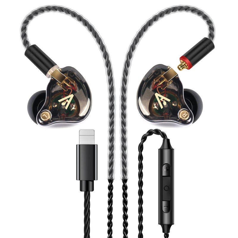 Audiovance Vibes 202ML Wired Earbuds - HiFi in Ear Headphones for iPhone 5â€“14, Noise Isolating Ear Buds w/ Mic - Clear Sound, Deep Bass, Comfort-Fit Earphones - MMCXâ€“LTN, Silver Plated Cord, Carrying Case - Image 1